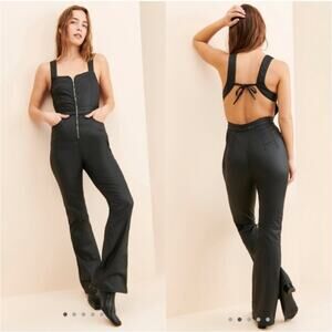 NEW Free People CRVY 2nd Ave Bootcut Coated Overall Jumpsuit Black 8